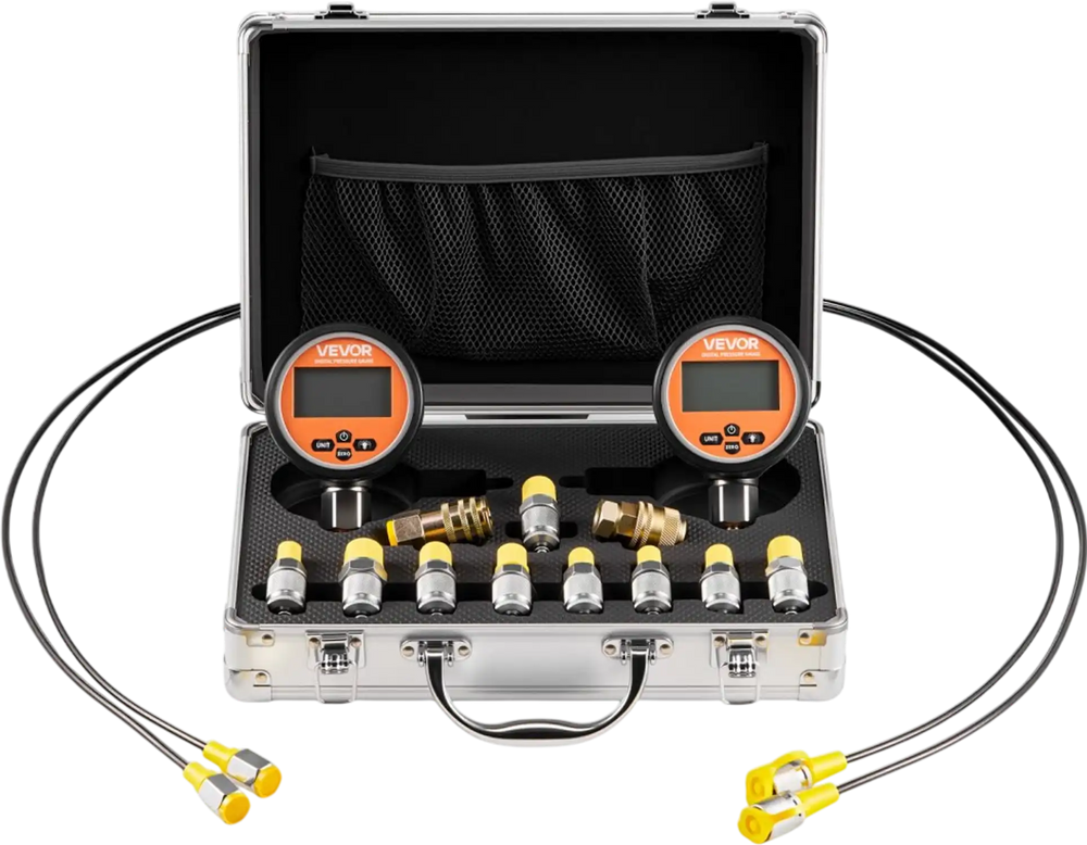 VEVOR Digital Hydraulic Pressure Test Coupling Kit, 10000 PSI Pressure Gauge Manometer Tester with 2 Gauges, 9 Test Couplings, 2 Quick-Release Couplers, 2 Hoses for Excavator Construction Machinery