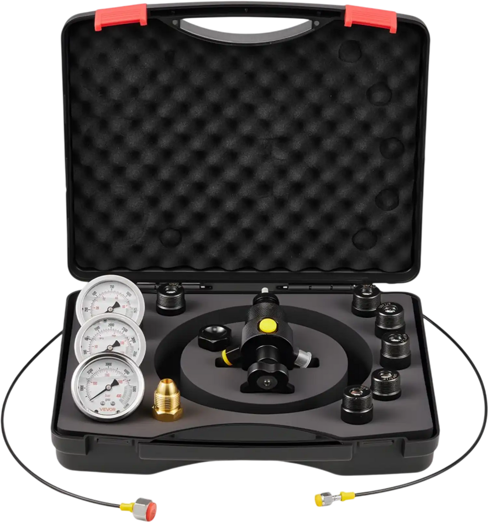VEVOR Hydraulic Nitrogen Accumulator Charging Kit, All-in-One Nitrogen Fill Kit, Pressure Test System with 3 Gauges (1500, 4000, 6000 PSI), 6 Adapters Couplings, 1 Gas Hose, 1 Valve, 1 CGA580 Adapter