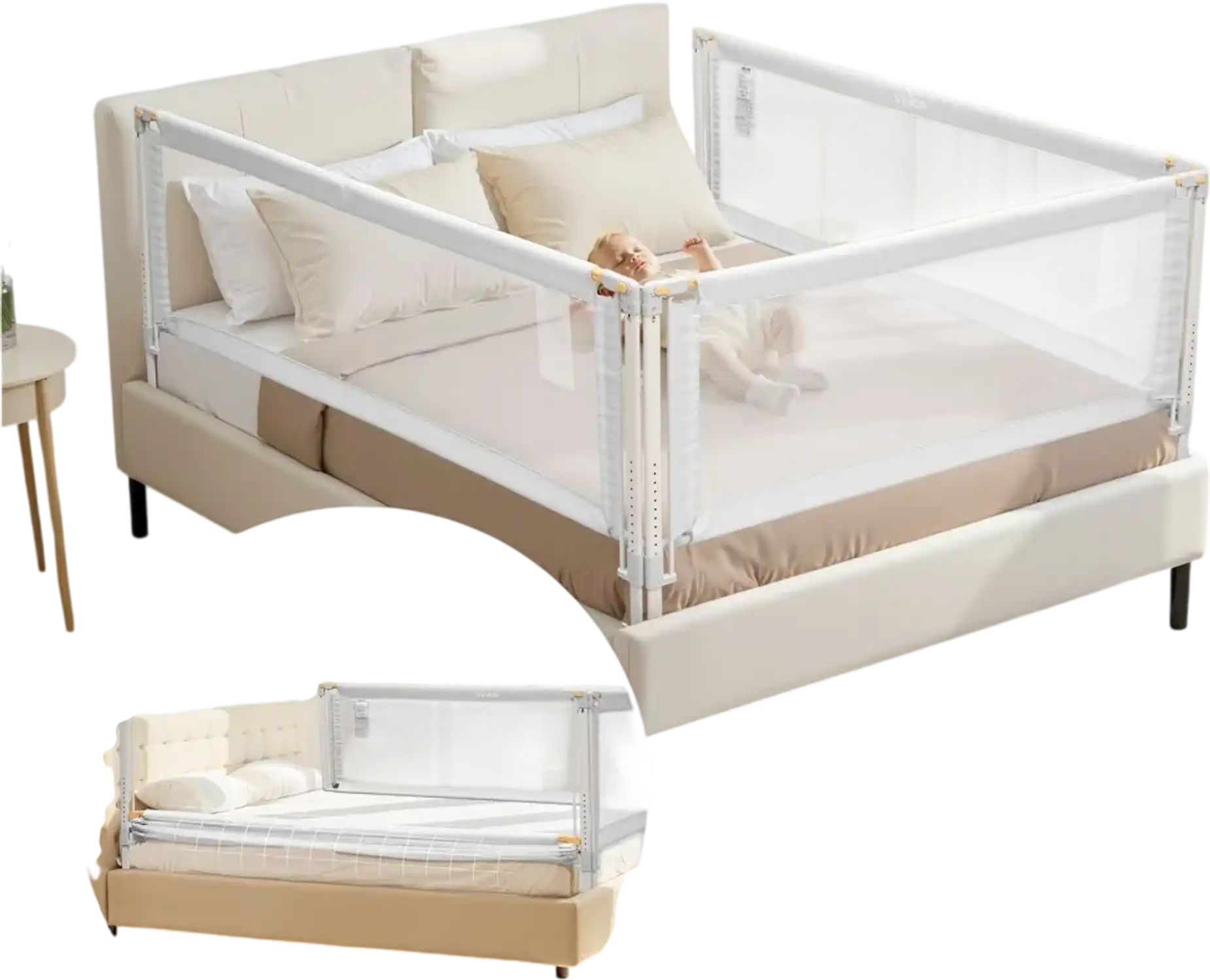 Vevor Bed Rail 3-Piece Adjustable Toddler Guard for Queen Bed 3-Sided Grey New