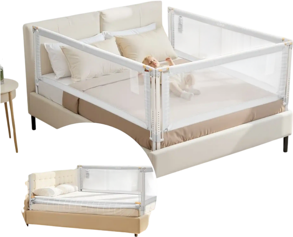 VEVOR 3 Piece Toddler Bed Rail, Kids Beds Guard Rail with Reinforced Iron Pipe and Oxford Cloth, Adjustable Height Bed Side Railing, Portable Guard Bumper Barrier for Queen Size, 3 Sides, Grey