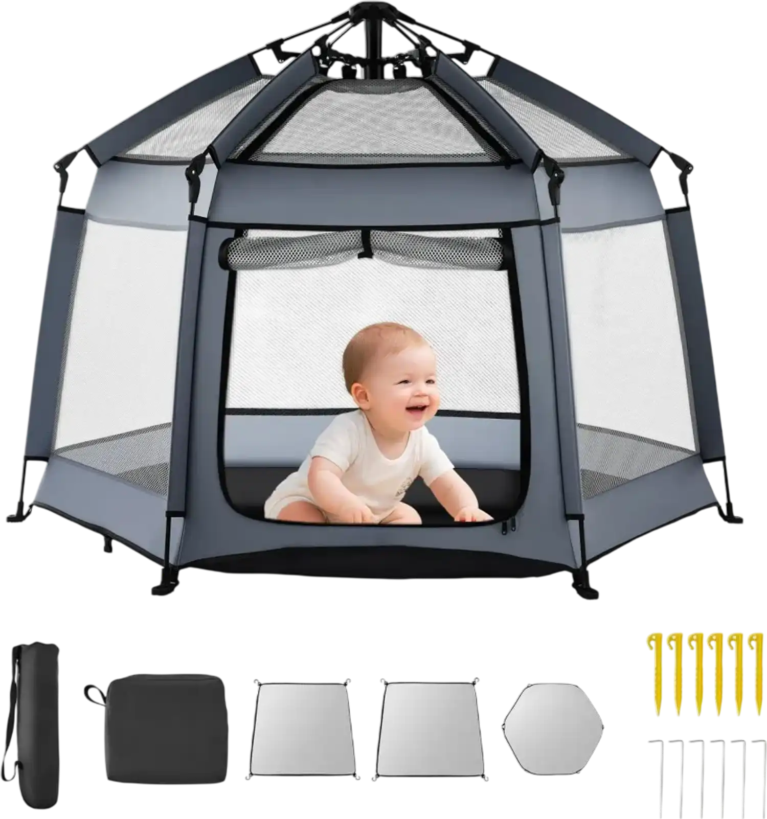 Vevor Baby Playpen Portable Indoor Outdoor Play Yard with UPF 50+ Sunshades New