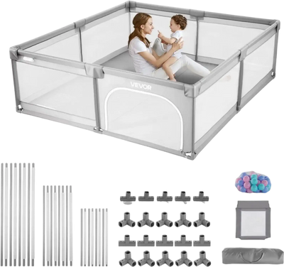 VEVOR Baby Playpen, 78.7″ x 58.7″ Large Toddlers Playpen, Indoor/Outdoor Baby Fence Play Yard with 50 Ocean Balls, Zippered Door & Breathable Mesh, No-Gap Safety Activity Center for Babies Toddlers