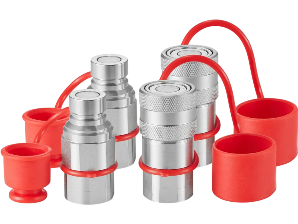 VEVOR 1/2" Flat Face Hydraulic Couplers, 1/2" NPT Skid Steer Hydraulic Quick Connect Couplers with 4 Dust Caps (ISO16028)