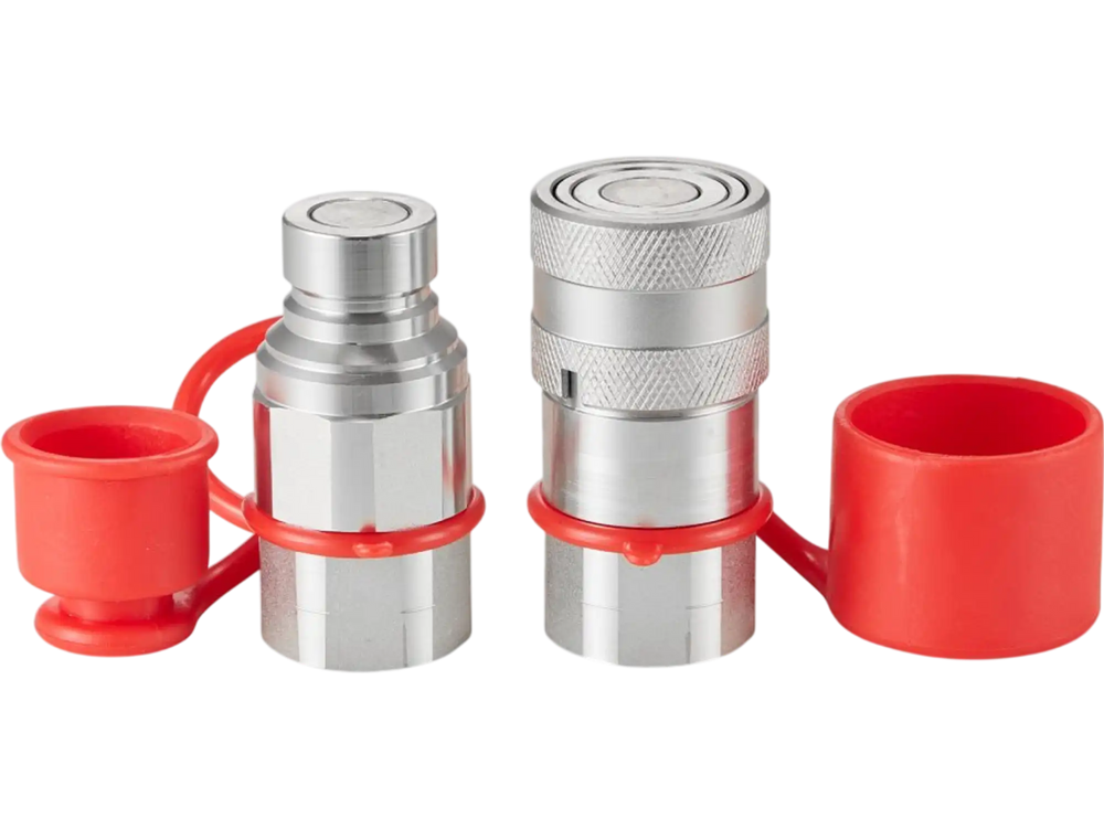 VEVOR 1/2" Flat Face Hydraulic Couplers, 1/2" NPT Skid Steer Hydraulic Quick Connect Couplers with 2 Dust Caps (ISO16028)