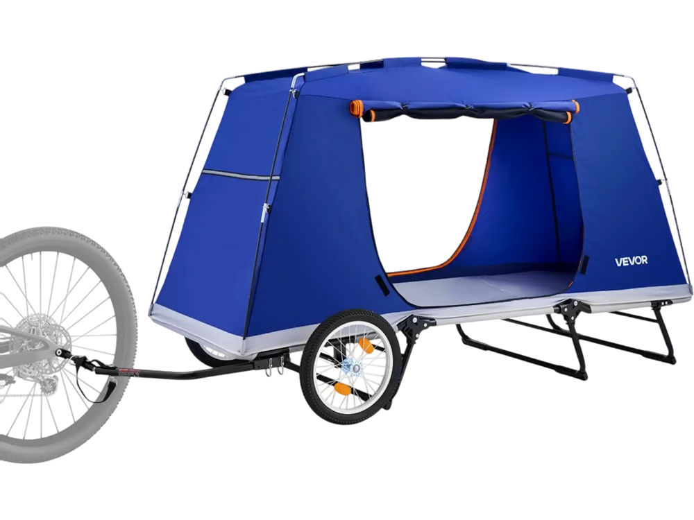 VEVOR Bike Camper Trailer Tent 300 lbs Static Load Folding Bicycle Wagon, with 16-Inch Wheels, PU2000 Coating, Carbon Steel Frame, Quick Setup, Fits 22-28 in Wheels, for Off-Road Bike Camping & Cargo