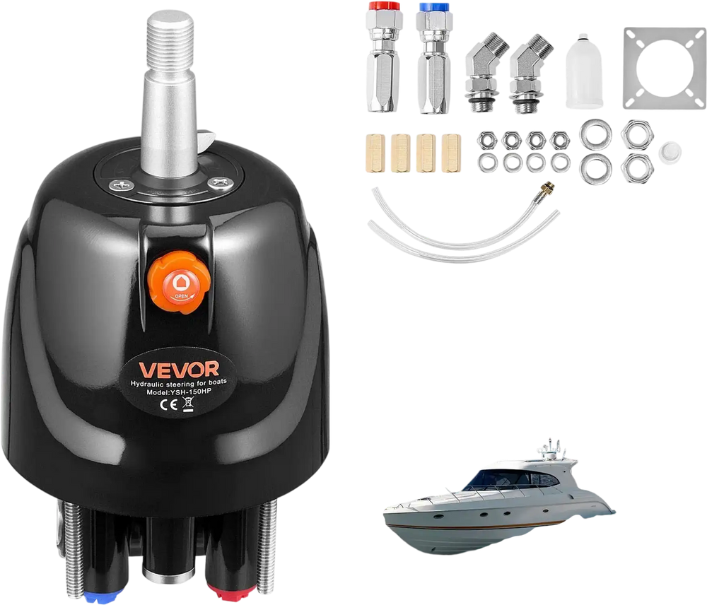 VEVOR Hydraulic Steering Helm Pump, 150 HP, Helm Pump for Boat, with 6.9 MPa/1000 psi Max Working Pressure, Aluminum Alloy Housing, Check Valve, Replaceable Shaft Seal, for Outboards Fishing Boats