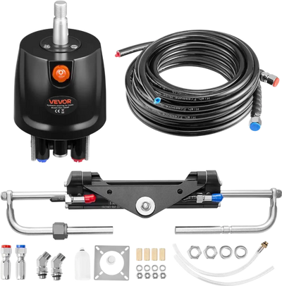 VEVOR Hydraulic Steering Kit, 150 HP, Marine Boat Hydraulic Steering System, with 6.9 MPa/1000 psi Helm Pump, Two-Way Lock Cylinder, and 20ft High-Strength Hoses, for Single Station, Single-Engine Use