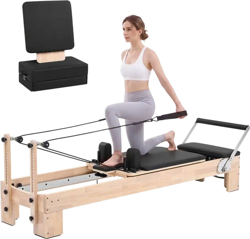 VEVOR Pilates Reformer 94" Pilates Machine 400 lbs Capacity Rubberwood, for Home Use and Gym Workout, with Jump Board, Springs, Sitting Box, and Adjustable Headerest, for Advanced Beginners Users
