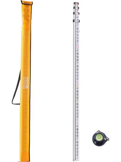 VEVOR Aluminum Grade Rod, 14-Feet/8ths 4 Sections Telescopic Measuring Rod, Double-Sided Scale 1/8in Leveling Rod Stick, Aluminum Alloy Survey Rod w/ Bubble Level &Carrying Bag for Houses,Walls,Floors