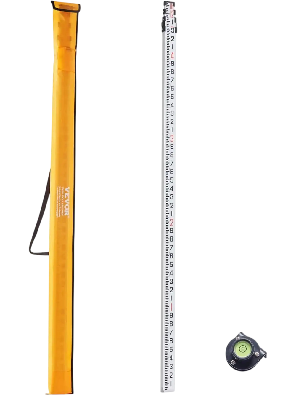 VEVOR Aluminum Grade Rod, 16-Feet/10ths 4 Sections Telescopic Measuring Rod,Double-Sided Scale 1/10ft Leveling Rod Stick,Aluminum Alloy Survey Rod w/ Bubble Level &Carrying Bag for Houses,Walls,Floors