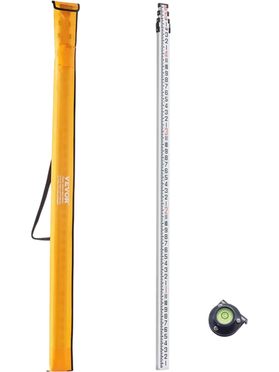 VEVOR Aluminum Grade Rod, 16-Feet/8ths 4 Sections Telescopic Measuring Rod,Double-Sided Scale 1/8in Leveling Rod Stick,Aluminum Alloy Survey Rod with Bubble Level &Carrying Bag for Houses,Walls,Floors