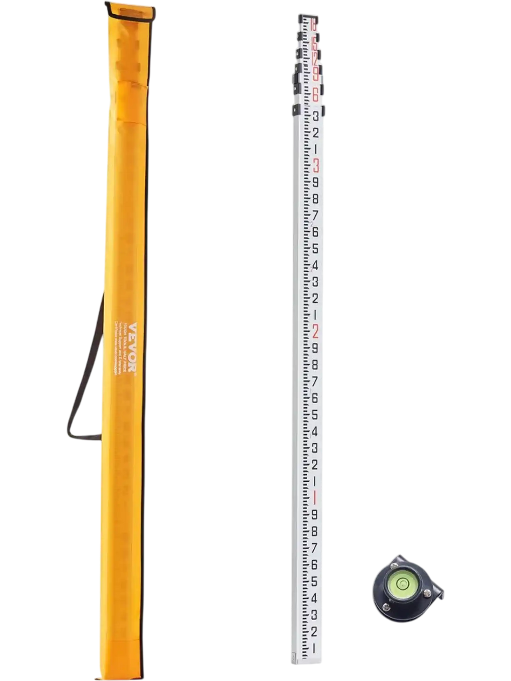 VEVOR Aluminum Grade Rod, 18-Feet/10ths 6 Sections Telescopic Measuring Rod,Double-Sided Scale 1/10ft Leveling Rod Stick,Aluminum Alloy Survey Rod w/ Bubble Level &Carrying Bag for Houses,Walls,Floors