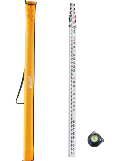 VEVOR Aluminum Grade Rod, 18-Feet/10ths 6 Sections Telescopic Measuring Rod,Double-Sided Scale 1/10ft Leveling Rod Stick,Aluminum Alloy Survey Rod w/ Bubble Level &Carrying Bag for Houses,Walls,Floors