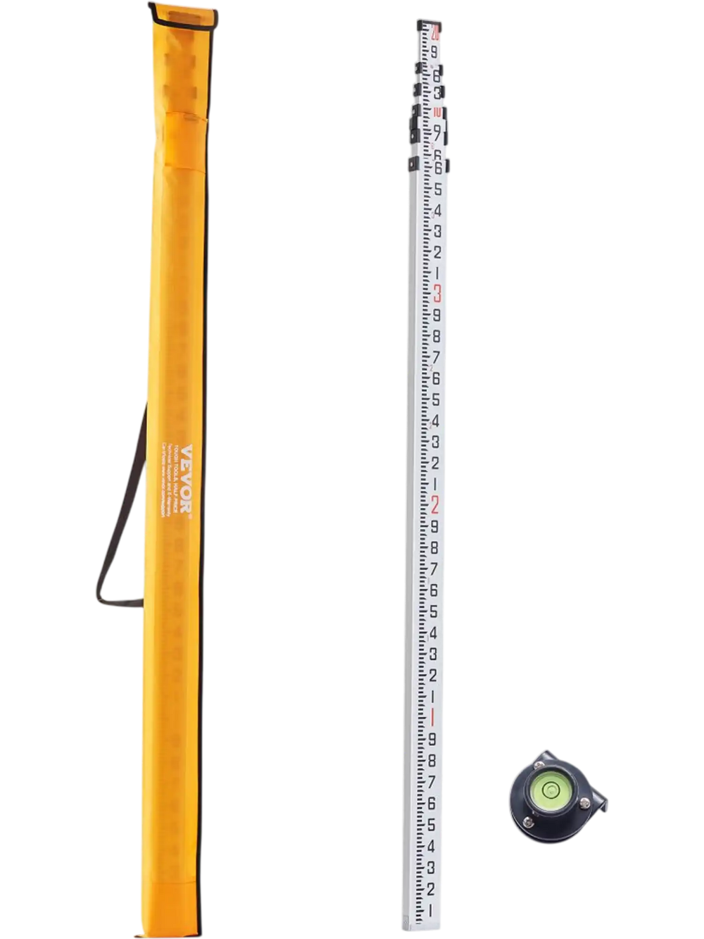 VEVOR Aluminum Grade Rod, 20-Feet/10ths 6 Sections Telescopic Measuring Rod,Double-Sided Scale 1/10ft Leveling Rod Stick, Aluminum Alloy Survey Rod w/ Bubble Level &Carrying Bag for Houses,Walls,Floor