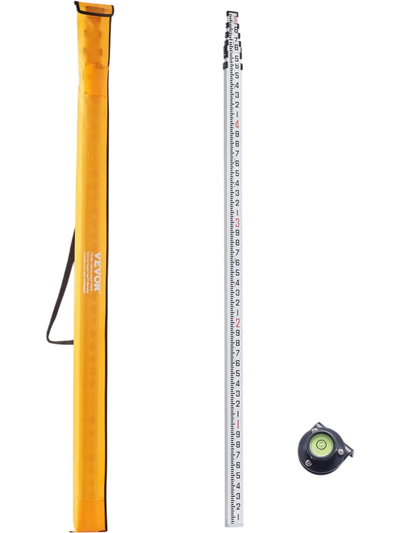 VEVOR Aluminum Grade Rod, 25-Feet/10ths 6 Sections Telescopic Measuring Rod,Double-Sided Scale 1/10ft Leveling Rod Stick,Aluminum Alloy Survey Rod w/ Bubble Level &Carrying Bag for Houses,Walls,Floors