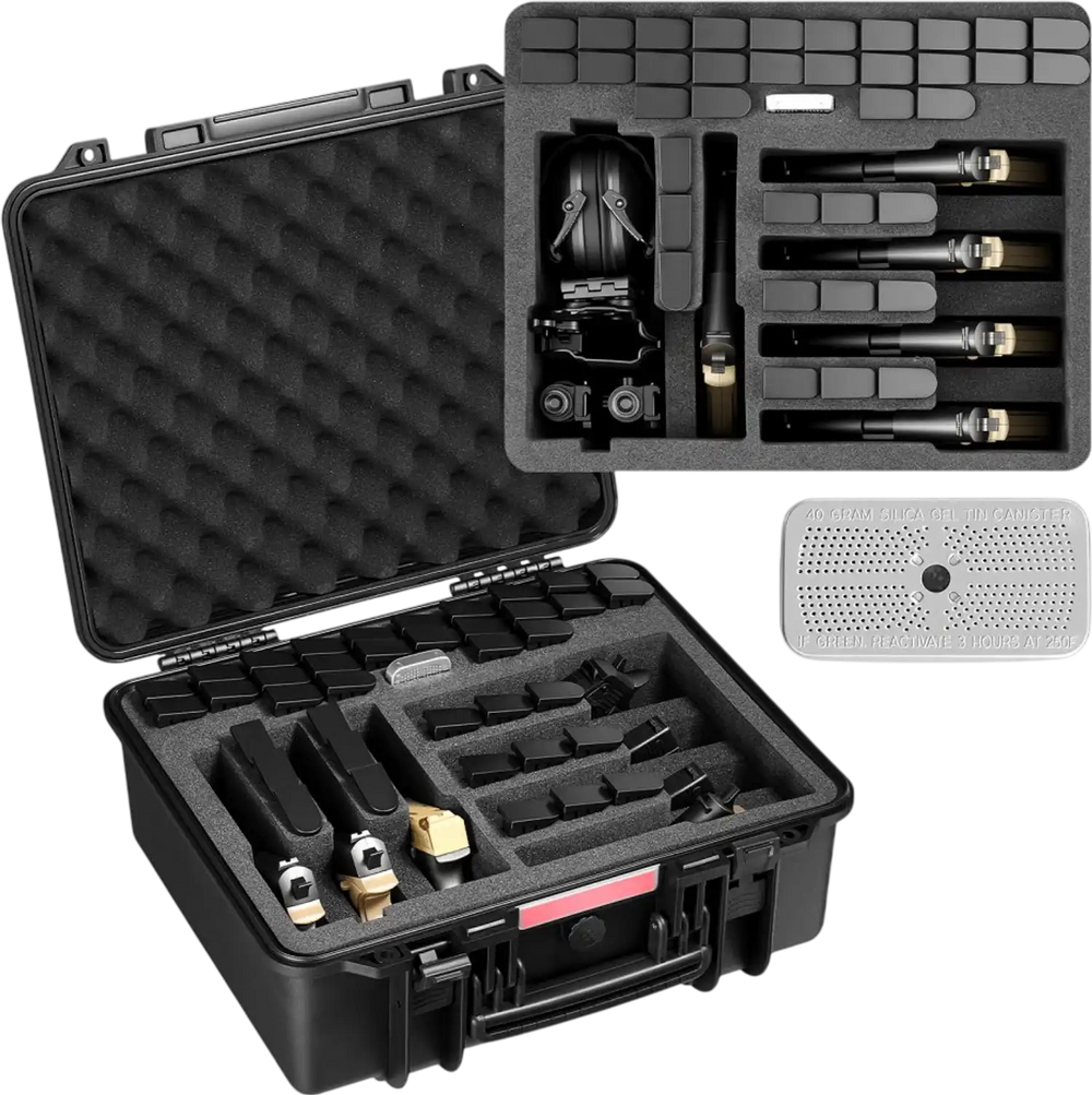 VEVOR Hard Pistol Case, Heavy Duty Hard Gun Case with XPE Foam Lining, Waterproof Pistol Storage Box with Customizable Interior & Handle for Gun, Lenses, Camera, Gear, TSA Compliant, 19.3x17.1x8.3 in