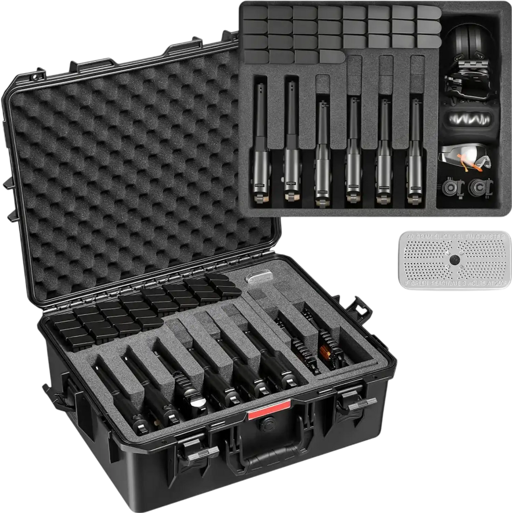 VEVOR Hard Pistol Case, Heavy Duty Hard Gun Case with XPE Foam Lining, Waterproof Pistol Storage Box with Customizable Interior & Handle for Gun, Lenses, Camera, Gear, TSA Compliant, 21.9x17.9x8.8 in