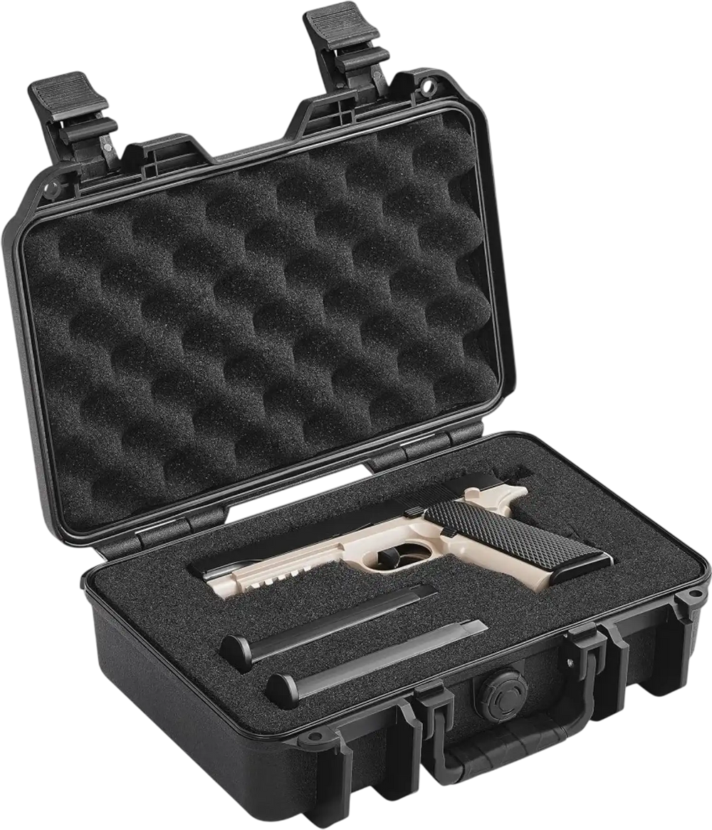 VEVOR Hard Pistol Cases with Pre-cut PU Foam, Waterproof & Dustproof Hard Gun Case for 1 Pistol, 12.59×9.01×4.4 in Lockable Pistol Case, Black