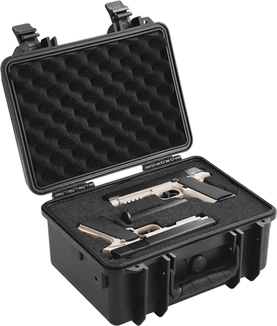 Vevor Hard Pistol Case Waterproof Lockable Pre-Cut Foam for 2 Pistols New