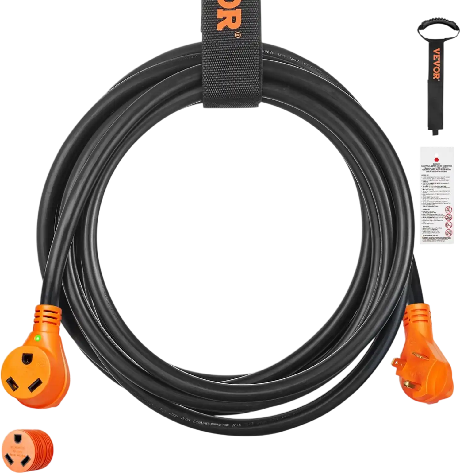 Vevor RV Extension Cord 50' 30A Heavy Duty STW Power Cord with LED Indicator and 15A Adapter New