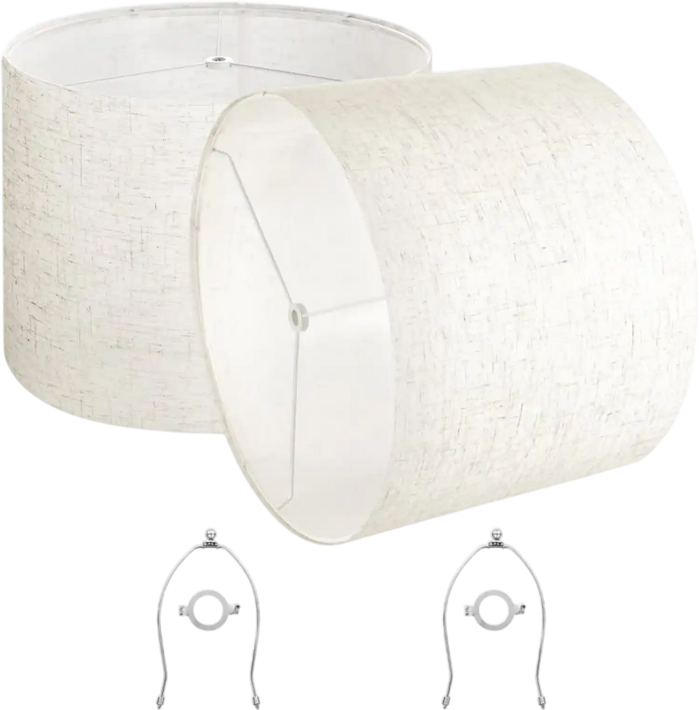 VEVOR Drum Lamp Shade 2 Set, 16 in Top x 16 in Bottom x 12 in High, Large Lampshade with Harp, Replacement Lamp Shade for Table Lamps Floor Lamps Pendant Lights, Easy Assembly Required (Light Linen)