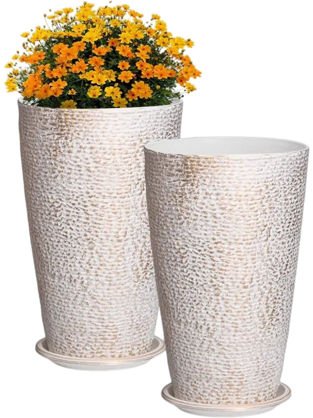 VEVOR Set of 2 Tall Outdoor Planters 21"H, Round Large Planters For Front Porch and Patio, Stone Finish Flower Tree Plant Pots
