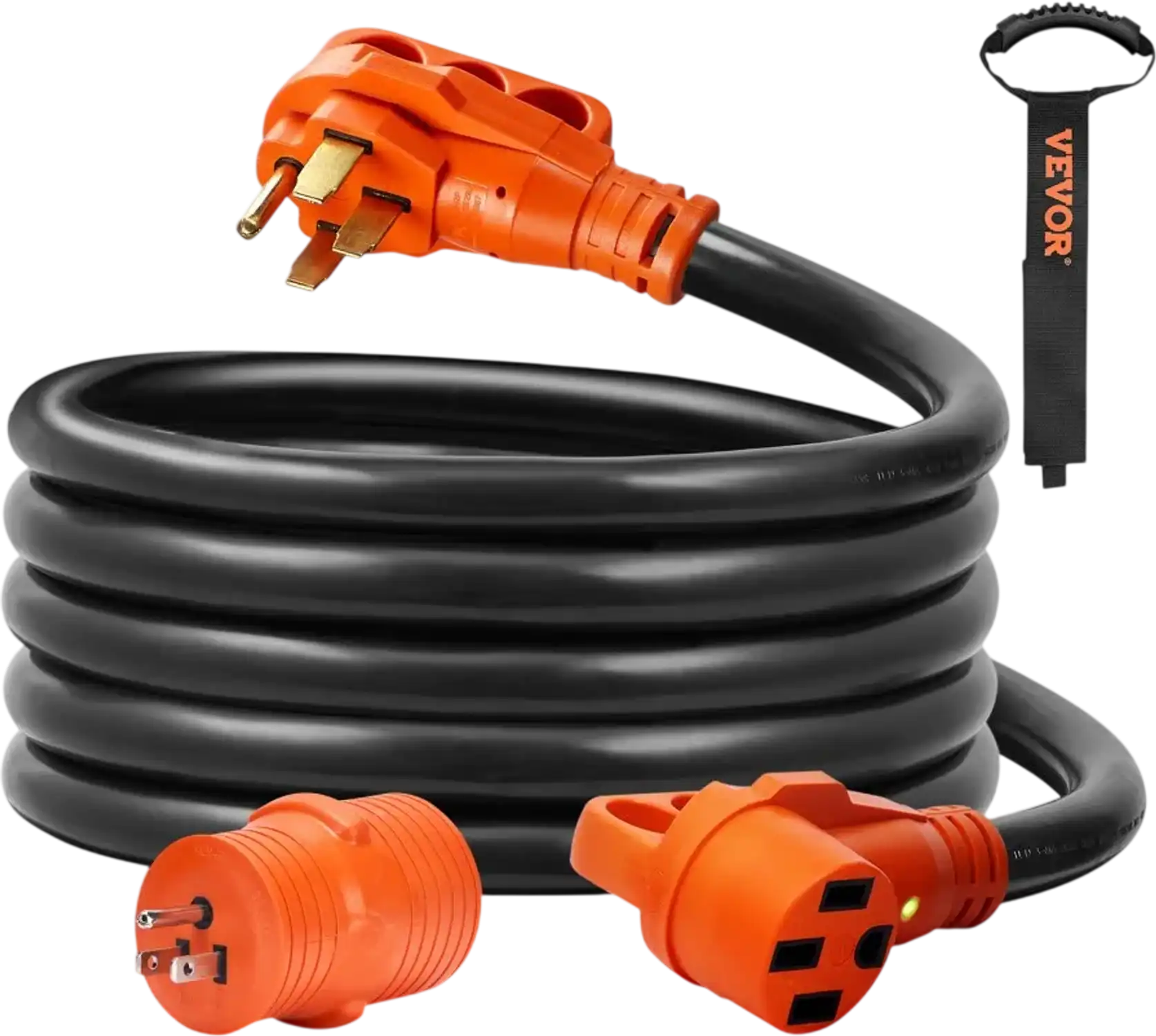 Vevor RV Extension Cord 15' 50 Amp Heavy Duty STW Power Cord with LED Indicator Handle and 15A Adapter New