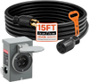 VEVOR 30 Amp Generator Cord and Power Inlet Box, 15 FT, 125/250V NEMA L14-30P to L14-30R Heavy Duty Extension Power Cord, SJTW 10 Gauge 7500W, Pre-Drilled Inlet Box, for Generator to House, ETL Listed