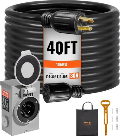 Vevor Generator Cord and Power Inlet Box Kit 30 Amp 40' NEMA L14-30P/L14-30R New
