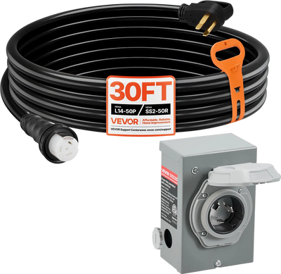 Vevor Power Inlet Box and 50A Generator Cord 30 ft. 125/250V NEMA 14-50P to SS2-50R New