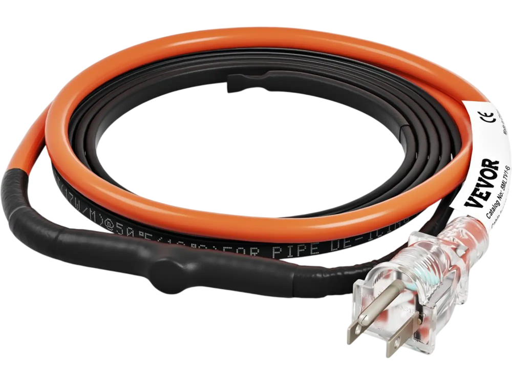 VEVOR Self-Regulating Pipe Heating Cable, 6-feet 5W/ft Heat Tape for Pipes Freeze Protection, Protects PVC Hose, Metal and Plastic Pipe from Freezing, 120V