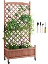 VEVOR Raised Garden Bed with Trellis, 30" x 13" x 61.4" Outdoor Raised Wood Planters with Drainage Holes, Free-Standing Trellis Planter Box for Vine Climbing Plants Flowers in Garden, Patio, Balcony