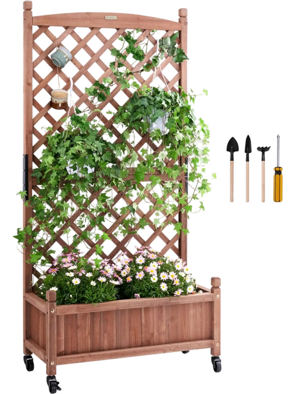 VEVOR Raised Garden Bed with Trellis, 30" x 13" x 61.4" Outdoor Raised Wood Planters with Drainage Holes, Free-Standing Trellis Planter Box for Vine Climbing Plants Flowers in Garden, Patio, Balcony