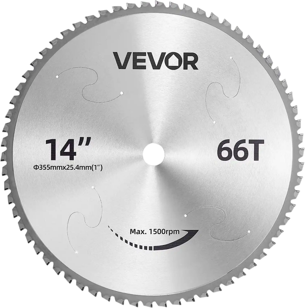 VEVOR Chop Saw Blade 14-in 66 Teeth Cermet-Tipped Metal Cold Cutting Blade, Compatible with Chop Saws, 4000 Cuts, Cutting Smooth Surfaces with No Burrs, Noise Reduction and Heat Dissipation Holes