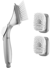 VEVOR Soap Dispensing Dish Brush, Kitchen Scrub Brushes with 3 Brush Heads, Dish Cleaning Brushes with PP Handle and Curved Bristles, Ideal for Pots, Pans, Sink and Stove