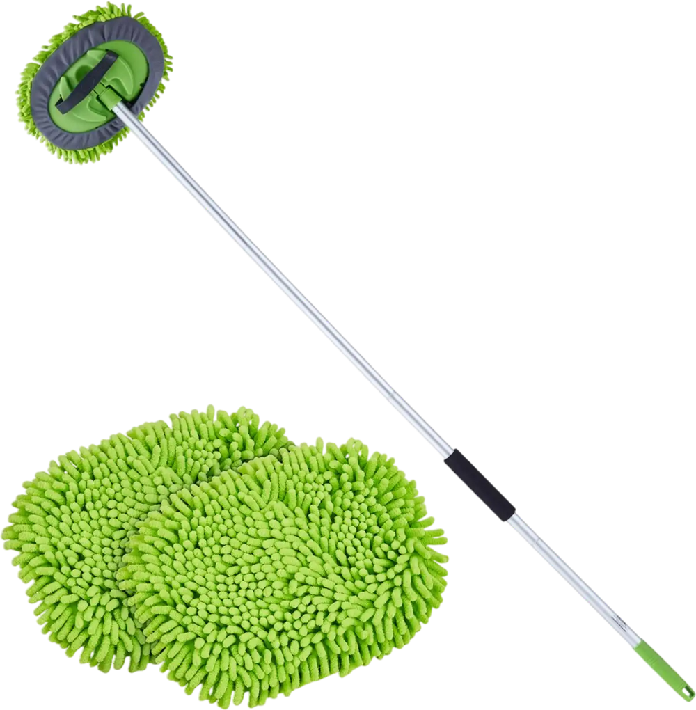 VEVOR Car Wash Brush, 62-Inch Extendable Car Washing Brush with Long Handle, Soft Chenille Fiber Car Wash Mop Mitt, 180° Rotatable Car Cleaning Brush with 1 Replacement Mop for Car, RV, Window, Floor