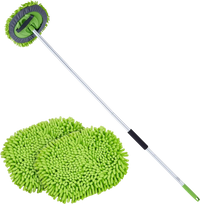 VEVOR Car Wash Brush, 62-Inch Extendable Car Washing Brush with Long Handle, Soft Chenille Fiber Car Wash Mop Mitt, 180° Rotatable Car Cleaning Brush with 1 Replacement Mop for Car, RV, Window, Floor
