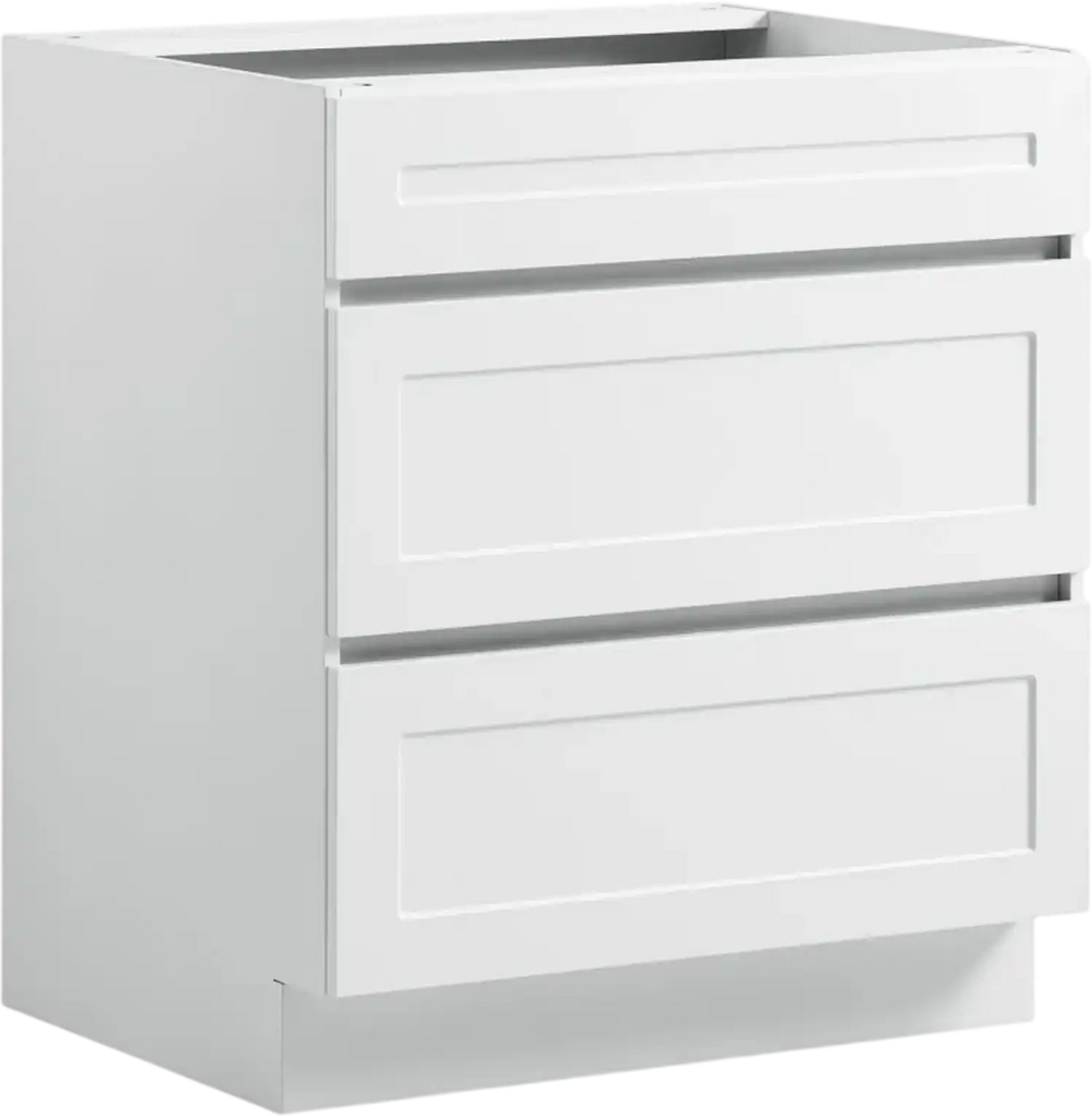VEVOR White Shaker Base Cabinet Ready to Assemble, 30"W Unassembled Cabinet, 30" W x 24" D x 34.5" H, with 3 Drawers, Soft-Close Hardware, Fine Edge Banding, for Home, Office, and Laundry Room