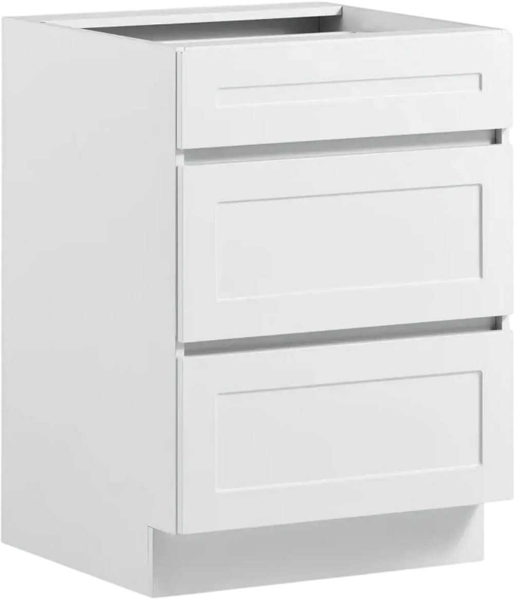 VEVOR White Shaker Base Cabinet Ready to Assemble, 24"W Unassembled Cabinet, 24" W x 24" D x 34.5" H, with 3 Drawers, Soft-Close Hardware, Fine Edge Banding, for Home, Office, and Laundry Room