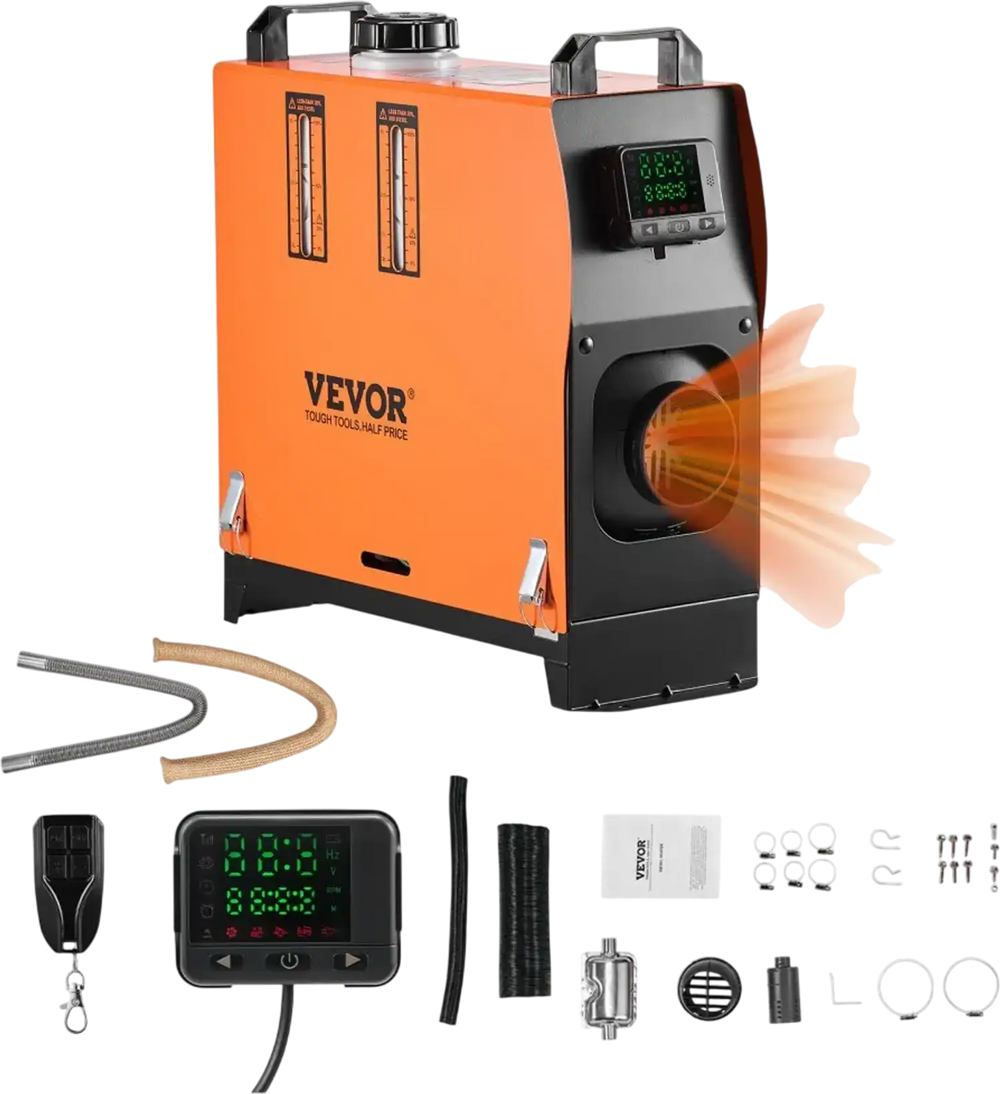 VEVOR Diesel Air Heater, 8 kW DC12-24V, Fast Heating Diesel Parking Heater with Remote Control and Color Digital Display, Low Noise, Voice Announcement, for RV, Truck, Camper, Van, Boat and Trailer