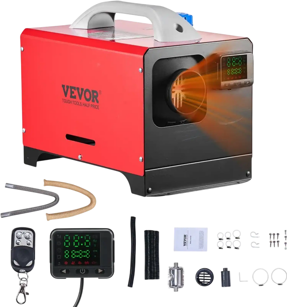 VEVOR Diesel Air Heater, 8 kW DC12-24V, Fast Heating Diesel Parking Heater with Remote Control and Black LCD Switch, Low Noise, Pre-Heating Function, for RV, Truck, Camper, Van, Boat and Trailer