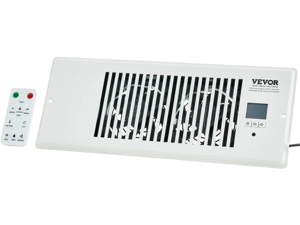 VEVOR Register Booster Fan, Quiet Vent Booster Fan Fits 4” x 12” Register Holes, with Remote Control and Thermostat Control, Adjustable Speed for Heating Cooling Smart Vent, White