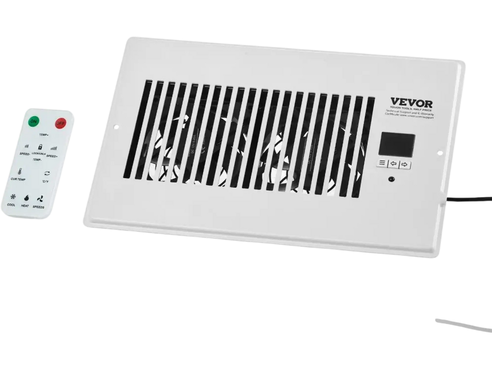 VEVOR Register Booster Fan, Quiet Vent Booster Fan Fits 6 x 10 inch Holes, with Remote Control and Thermostat Control, Adjustable Speed for Heating Cooling Smart Vent, White