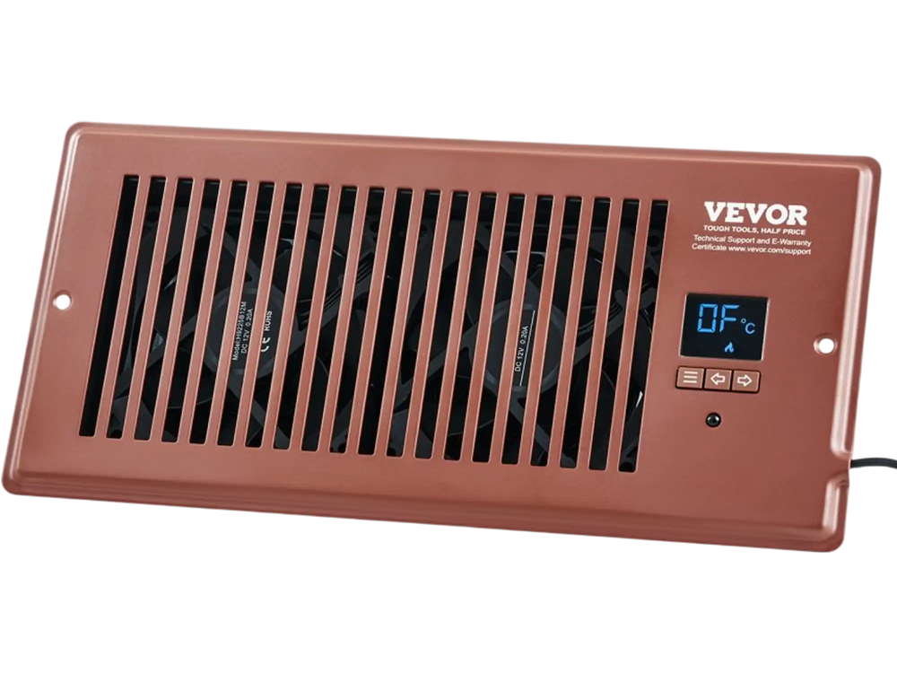 VEVOR Register Booster Fan, Quiet Vent Booster Fan Fits 4” x 10” Register Holes, with Remote Control and Thermostat Control, Adjustable Speed for Heating Cooling Smart Vent, Brown