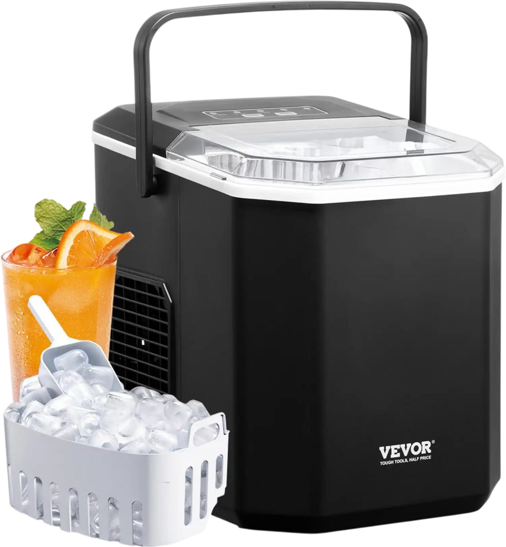 VEVOR Countertop Ice Maker, 9 Cubes Ready in 6 Mins, 26lbs in 24Hrs, Self-Cleaning Portable Ice Maker with Ice Scoop and Basket, Ice Machine with 2 Sizes Bullet Ice for Home Kitchen Office Bar Party