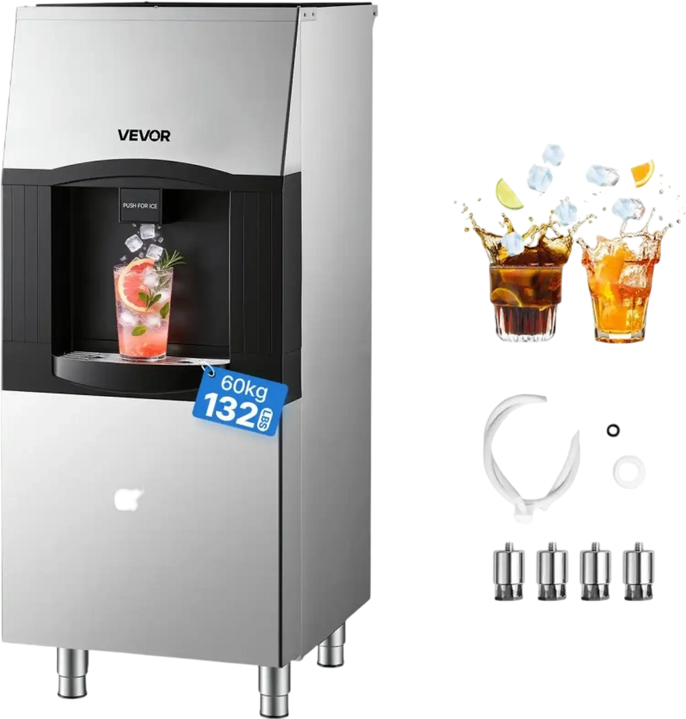 VEVOR Commercial Ice Dispenser, 132 lb Storage, 14.5 lb/6.6 kg per min, for Restaurants & Hotels, Ice Storage Bin with Automatic Dispensing & Height-Adjustable Feet, Ice Maker Head Sold Separately