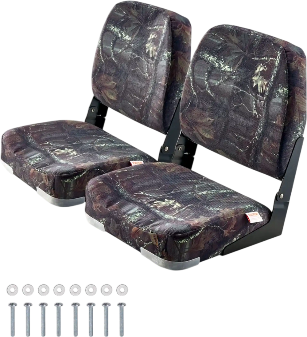 VEVOR Boat Seat, Low Backrest, Folding Fishing Boat Seat with Thickened Sponge Cushion & PU Polyester Fabric, Strong PP Frame, Flip Up Boat Seat for Boats, Yachts, Ships, Camouflage Color (2 Seats)
