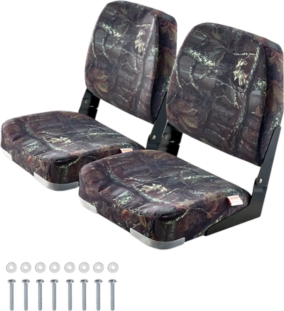 VEVOR Boat Seat, Low Backrest, Folding Fishing Boat Seat with Thickened Sponge Cushion & PU Polyester Fabric, Strong PP Frame, Flip Up Boat Seat for Boats, Yachts, Ships, Camouflage Color (2 Seats)