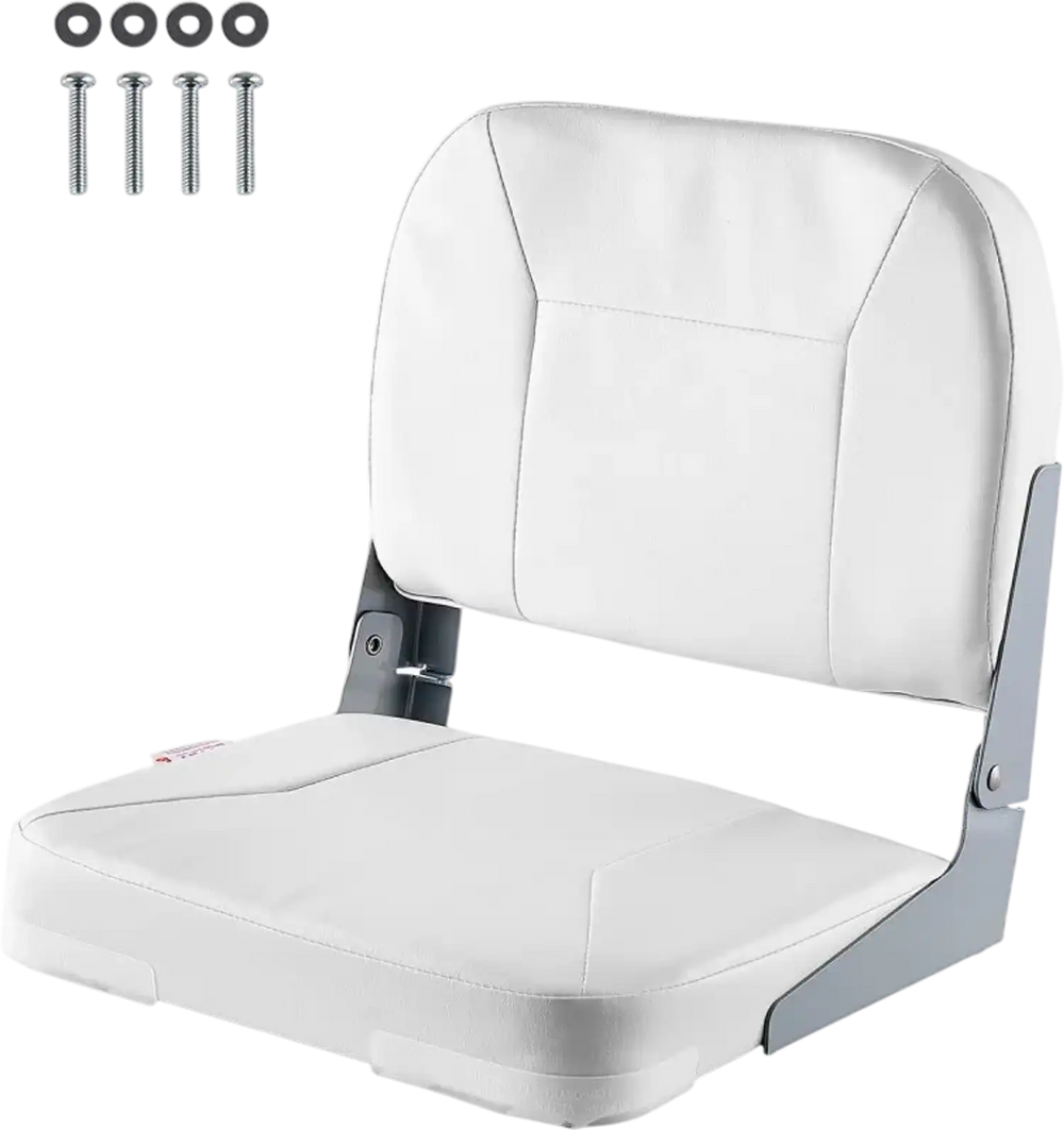 VEVOR Boat Seat, Low Backrest, Folding Fishing Boat Seat with Thickened Sponge Cushion & Waterproof PVC Leather, Aluminum Alloy Hinges, Flip Up Boat Seat for Fishing Boats, Yachts, Ships, White