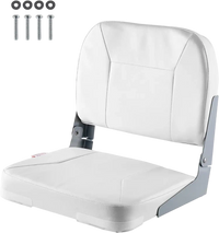 VEVOR Boat Seat, Low Backrest, Folding Fishing Boat Seat with Thickened Sponge Cushion & Waterproof PVC Leather, Aluminum Alloy Hinges, Flip Up Boat Seat for Fishing Boats, Yachts, Ships, White